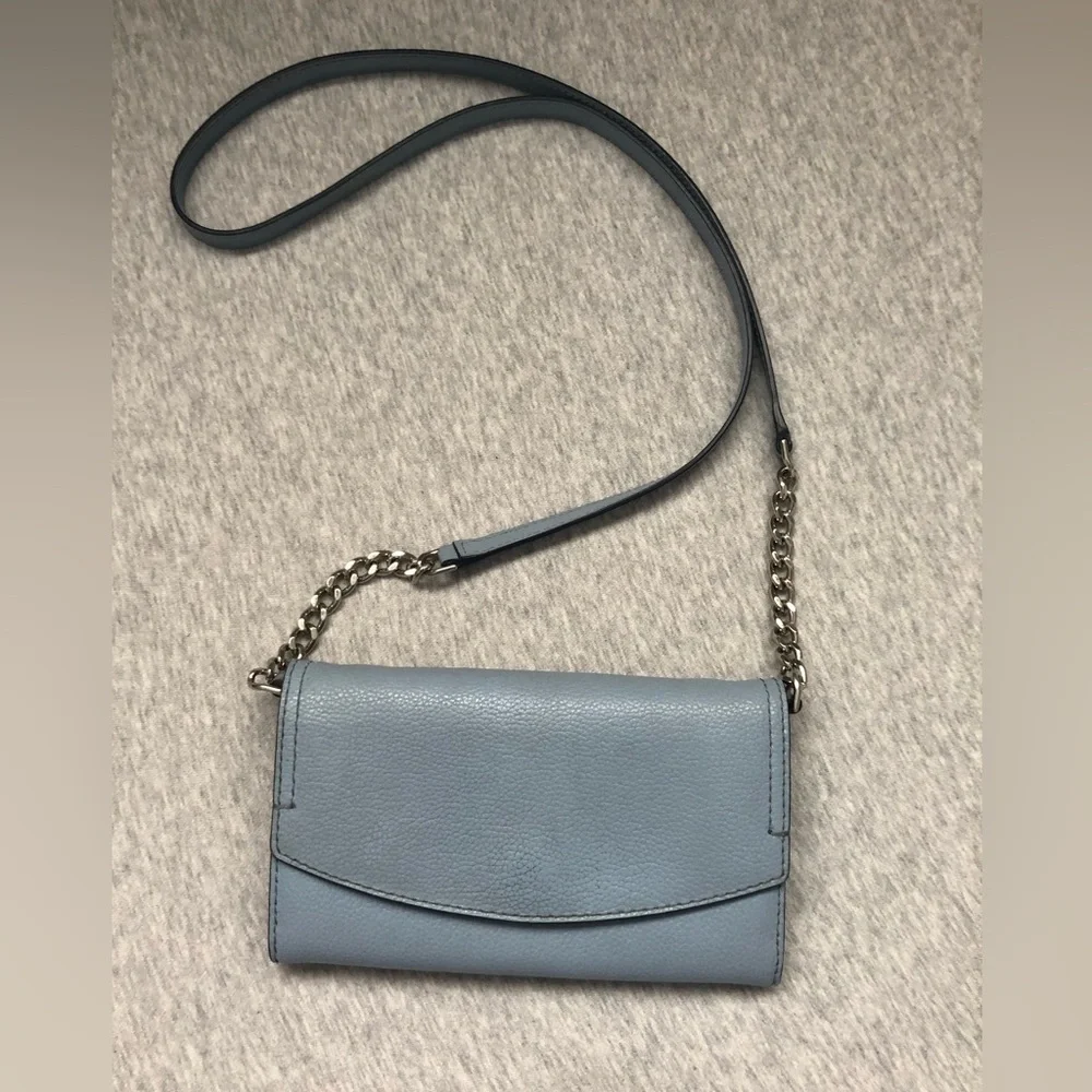 Kate Spade Leather Crossbody Blue Detachable Strap Purse Handbag Clutch